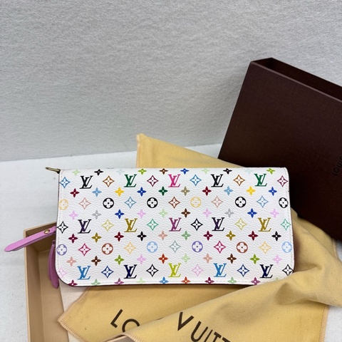 LV × TM 村上隆 白三彩 Monogram Multicolor 長皮夾