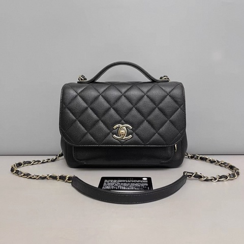 Chanel香奈兒 affinity黑金牛皮荔枝紋郵差包
