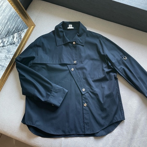 Hermes 愛馬仕 拼接剪裁深藍襯衫/36號/全新閒置美品