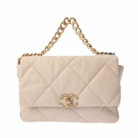 香奈兒 Chanel 19 翻蓋手提包 2WAY 米色 AS1160 女士羊皮單肩包 A 級二手 Ginzo