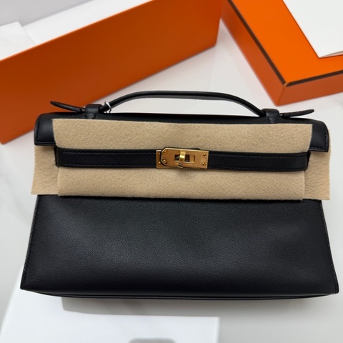 98新 未使用 Hermes Mini Kelly 一代 黑金 Swift皮 D刻