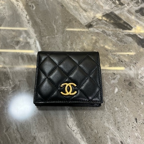 CHANEL 香奈兒 黑金雙折錢包/短錢夾