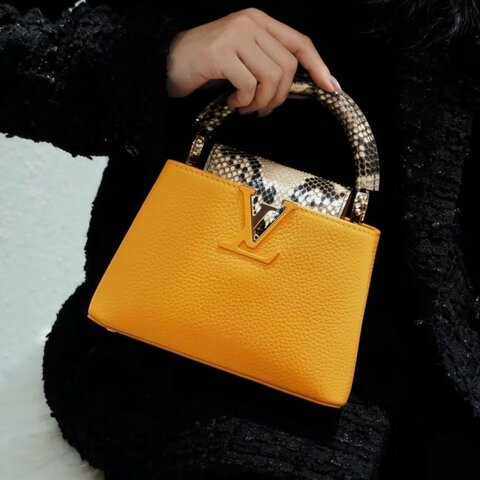LV Capucines mini蛇皮手柄 芯片款 黃色 20*13.5*7.5 99新配件盒 肩帶 塵袋 購證