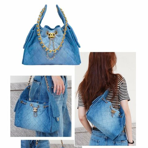 Chanel 25 Bag 牛仔布金釦鏈帶肩背包(AS5293-牛仔藍)