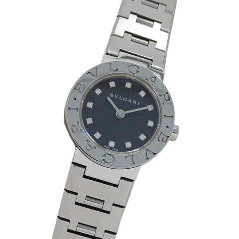 寶格麗 (Bulgari) 女士腕錶，品牌：寶格麗，12 鑽石英機芯，不銹鋼 (SS) 錶殼，銀色和黑色圓形錶殼，型號：BB23SS