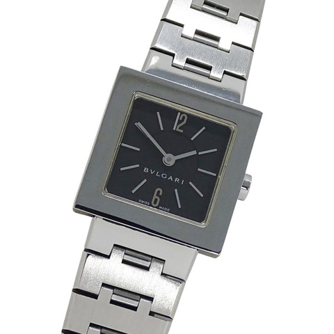 寶格麗 (Bulgari) 女士腕錶，Quadrado 石英機芯，不銹鋼 (SS)，型號 SQ22SS，銀色和黑色