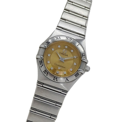 歐米茄 (Omega) OMEGA 1564.65 星座系列辛蒂克勞馥女錶，品牌名稱，12顆鑽石，石英機芯，不鏽鋼 (SS) 錶殼，銀色，橘色