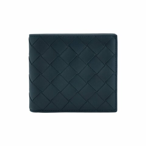 Bottega Veneta Bi-Fold 牛皮拚色八卡對開短夾(743211-午夜藍/灰)