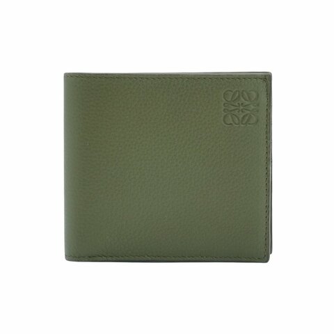 Loewe 粒面小牛皮八卡對開短夾(卡其綠)