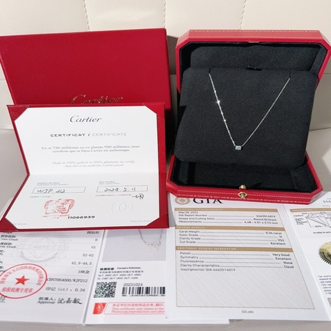 Cartier卡地亞 C DE CARTIER 白金單鑽牛頭項鍊,鑽石0.34ct