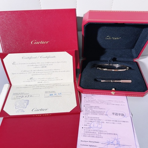 Cartier卡地亞 love系列 18k 玫瑰金窄版六鑽手鐲,四代