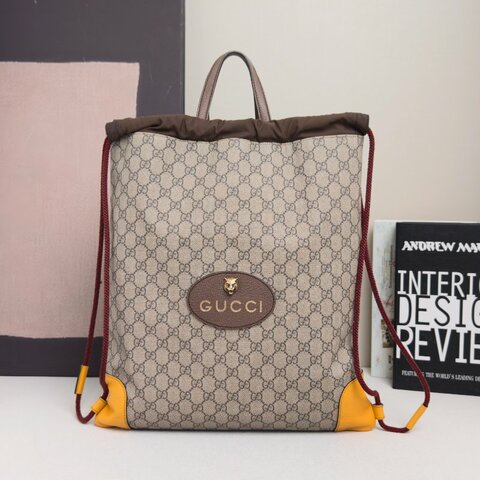 GUCCI NEO經典老花虎頭 抽繩手提後背包 38*42*1.5 98新配件塵袋