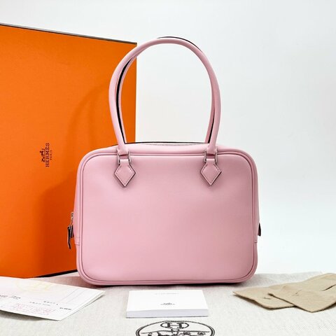 HERMES 櫻花粉銀扣swift皮plume20mini手提包 21*15*8 99新配件盒子塵袋購證毛氈布