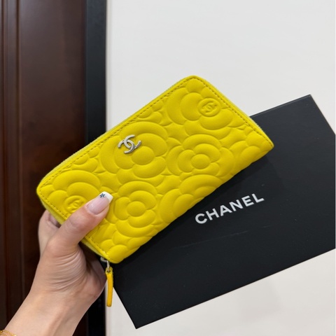 chanel 香奈兒 招財黃 黃色 山茶花 長夾 中夾 皮夾 錢包 錢夾 零錢包
