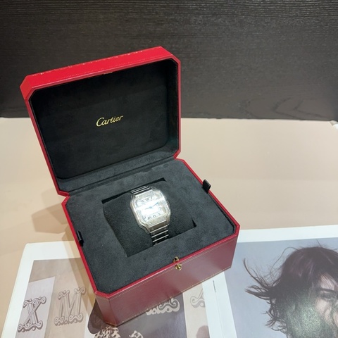 Cartier 鑲鑽錶圈Santos De Cartier 中型自動上鍊機械腕錶35MM