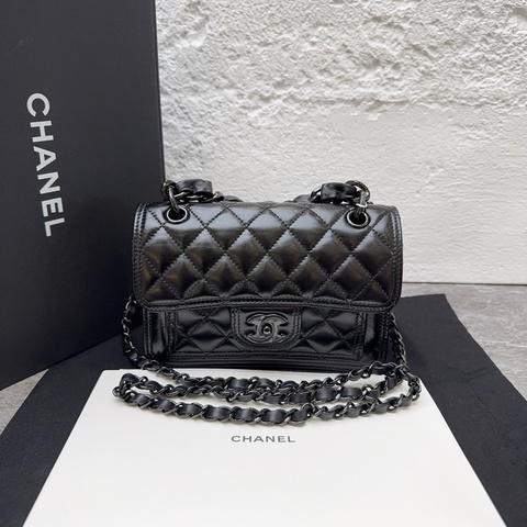 ✨全新chanel香奈兒23k so black亮面牛皮郵差包單肩包 可送禮