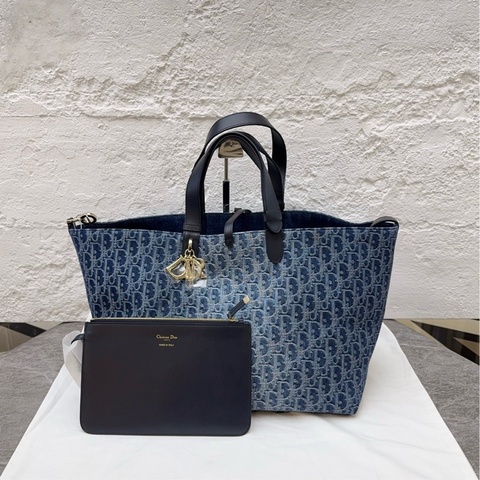 Dior/迪奧oblique藍色丹寧老花toujours土著大號手提包托特包 2024年編碼 配件：塵袋 子袋