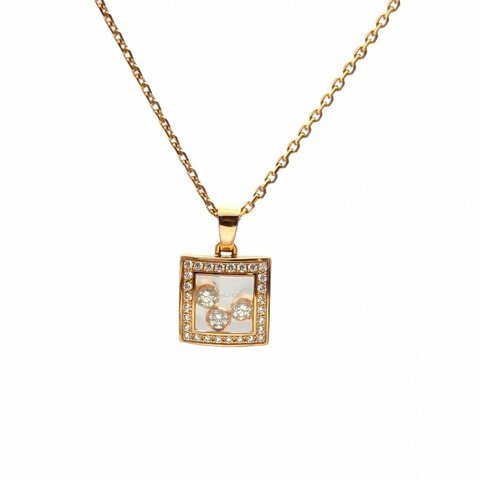CHOPARD 18K黄金钻石快乐满钻正方形三颗钻项链