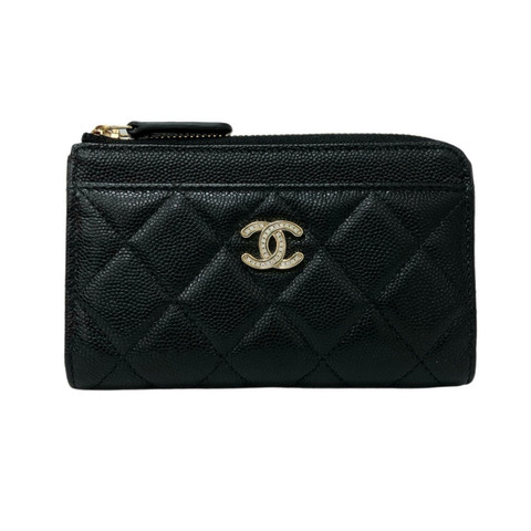 ☆ CHANEL 香奈兒 Black Caviar Skin Card Holder 黑色粒紋小牛皮卡套-267009907