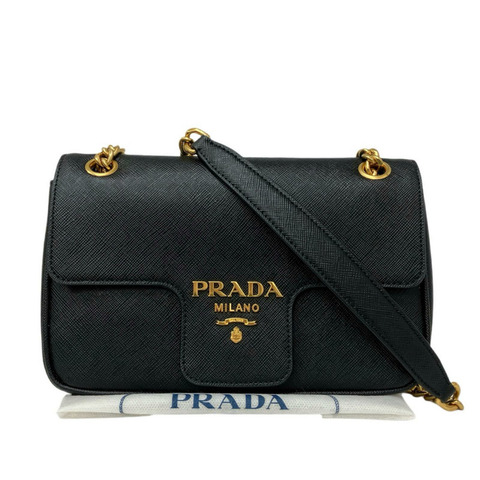 ☆ PRADA 普拉達 Black Saffiano Leather Chain Shoulder Bag 黑色十字壓紋牛皮鏈條肩背包-267009746