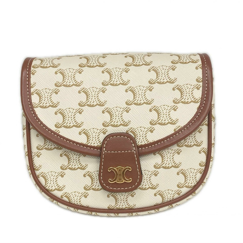 ☆ CELINE 思琳 White Coated Canvas Triomphe Mini Crossbody Bag 白色塗層帆布斜揹袋 F-CU-2281-267010621
