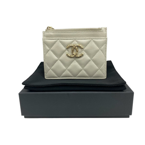 ☆ CHANEL 香奈兒 White Caviar Skin Card Holder 白色粒紋小牛皮卡套-267011216