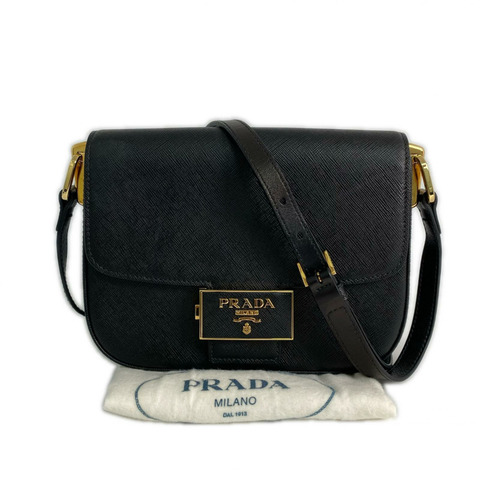 ☆ PRADA 普拉達 Black Saffiano Leather Shoulder Bag 黑色十字壓紋皮革肩背包-267011191