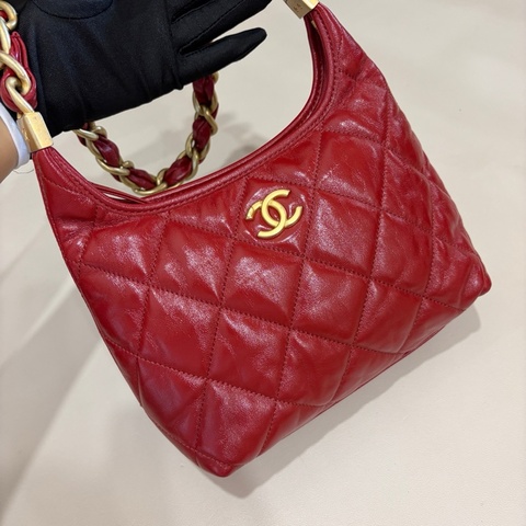❤️ 99新Chanel香奈兒24A紅色hobo單肩包腋下包手提包 芯片