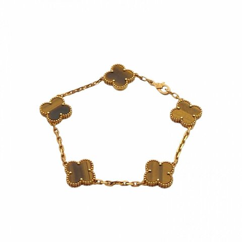 VAN CLEEF&ARPELS VintageAlhambra中号五花手链新扣18K黄金/虎眼石S-M码
