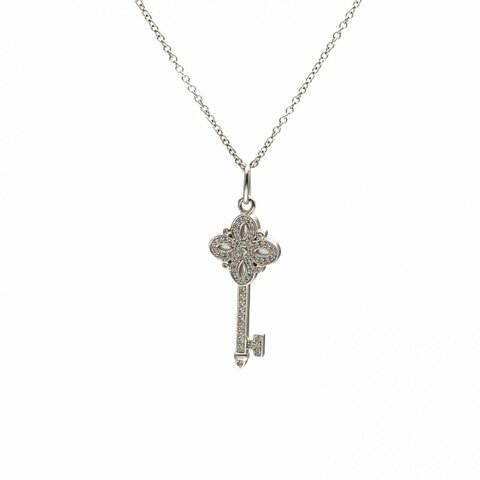 TIFFANY&CO 18K白金钻石钥匙项链满钻mini
