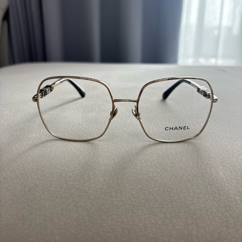 Chanel 香奈兒方型光學眼鏡2215三色字母款 淡金框黑色鏡腳