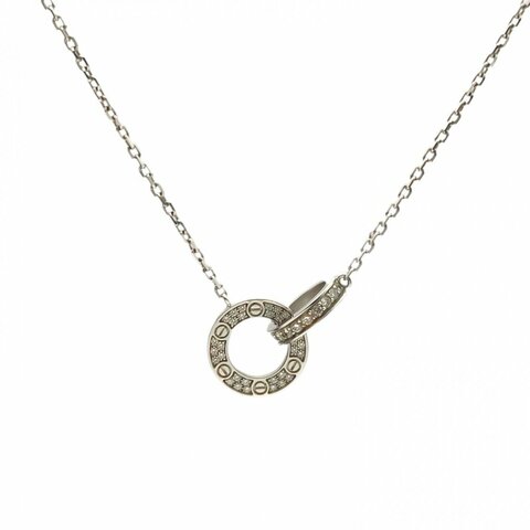CARTIER LOVE双环满钻项链饼环组合18K白金/钻石