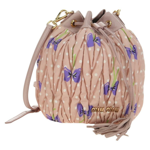 Miu Miu 單肩包 帆布皮革 粉紅金色 正品 ka4573M