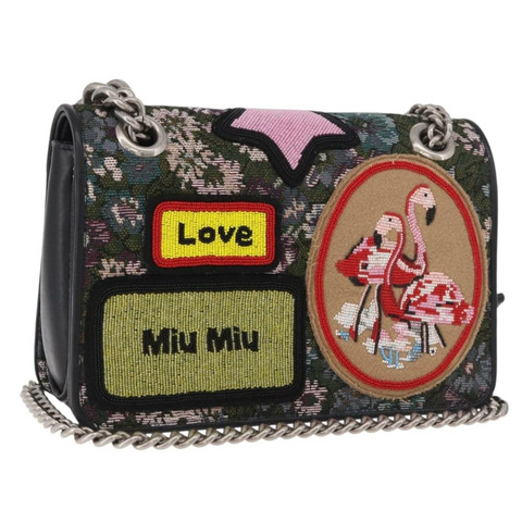 Miu Miu 鏈條單肩包 帆布 綠色 銀色 正品 183990M