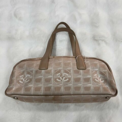 Chanel 香奈兒 冰格奶茶皮革拼接帆布法棍包 手提包