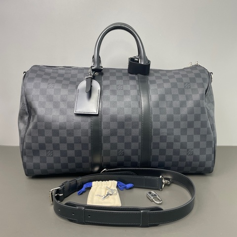 LV/路易威登 keepall45 行李包棋盤格拉鍊開合可調節肩帶