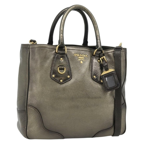 PRADA 皮革雙肩包 金色 正品 182095