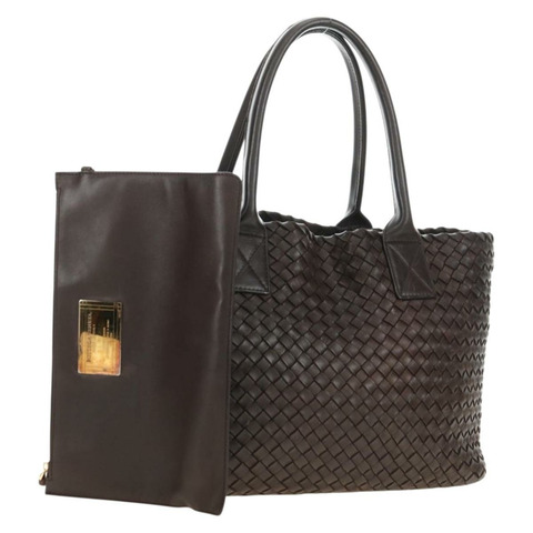 BOTTEGA VENETA INTRECCIATO Cabas PM 手提包 皮革 棕色 141498 正品 yk20479SAV