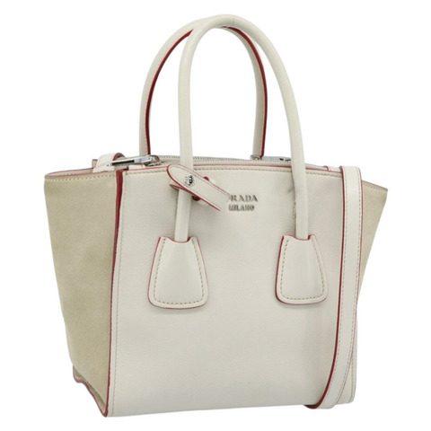 PRADA 手提包 皮革 兩用 白色 銀色 正品 183712M