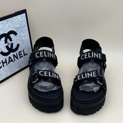 CELINE賽琳 logo魔術貼 時尚涼拖 36碼