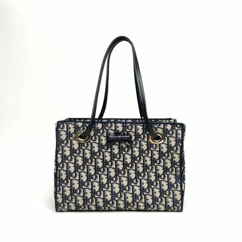 DIOR OBLIQUE印花面料蝴蝶結單肩包老花帆布淺金扣