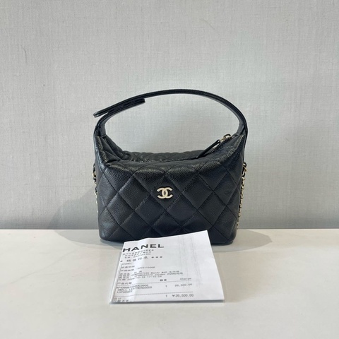 Chanel 香奈兒 25a hobo 黑金荔枝牛皮飯盒包 芯片款