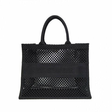 DIOR BookTote大號42黑色帆布2020鏤空網眼刺繡肩背包