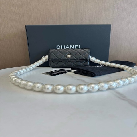 香奈兒/Chanel 閒置 珍珠挎包黑色淡金扣 小羊皮