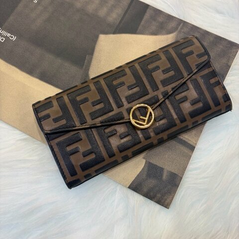 FENDI 雙F扣式長夾 咖啡