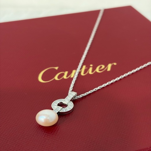 Cartier 卡地亞 750 HIMALIA 0.25CT 珍珠 鑽石 白K金 項鍊 鑽圈
