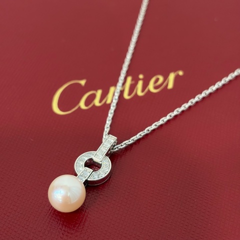 Cartier 卡地亞 750 HIMALIA 0.25CT 珍珠 鑽石 白K金 項鍊 鑽圈