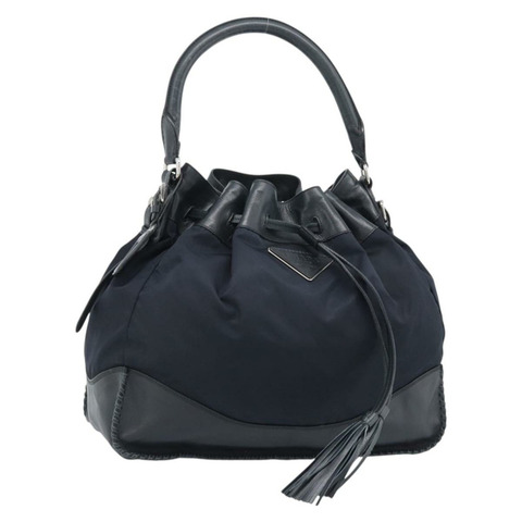 PRADA 單肩包 尼龍皮革 黑色 銀色 正品 182816V