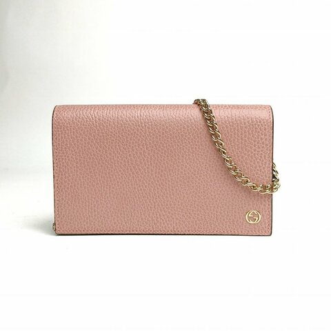 GUCCI 粉色牛皮金扣雙Gwoc鏈條包肩背包