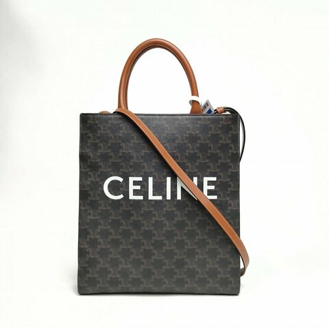 CELINE Cabas豎款手袋小號凱旋門印花褐色人造革肩背包
